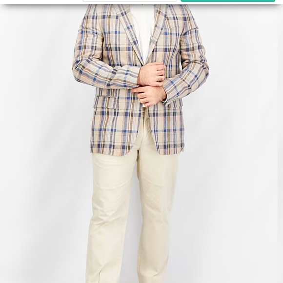 Lauren Ralph Lauren UltraFlex Tan Blue Plaid Linen Sport Coats